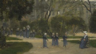ألدو بالازيتشي - راهبات يتجولن Nuns and Schoolgirls in the Tuileries Gardens Paris 1871 1873 Stanislas Lepine e1513799386884 ألدو بالازيتشي - راهبات يتجولن