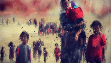 نزوح سوري – لوحة للرسام ديلاور عُمر
