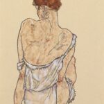 Egon Schiele, Sitzende in Unterwäsche, Rückenansicht 1917